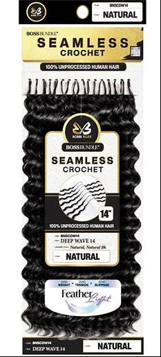 BOBBI BOSS SEAMLESS FEATHER CROCHET 100% HUMAN HAIR DEEP WAVE 10'' COLOR NATURAL