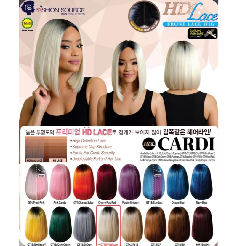 GOLDEN STATE FASHION SOURCE EZ SYNTHETIC LACE FRONT WIG EZL-CARDI COLOR GT1B/BUMBLEBEE YELLOW