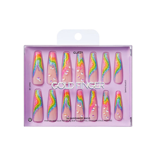KISS NAIL GOLD FINGER 28 HAND MADE NAILS GFH18 FLAMBOYANT