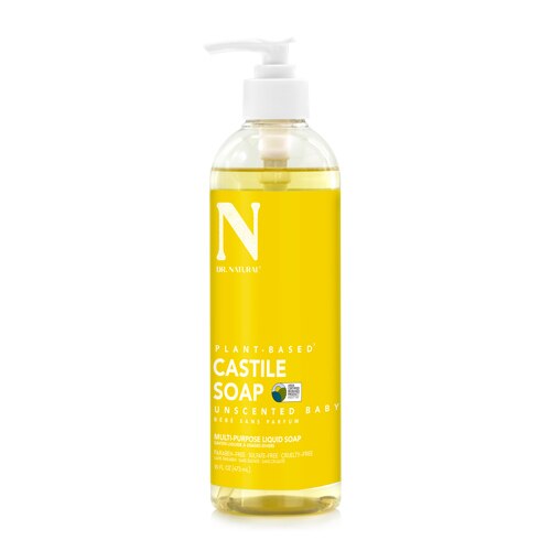 DR NATURAL PLANT BASED CASTILE SOAP BODY WASH+FACE WASH+MORE 16FL OZ UNSCENTED BABY