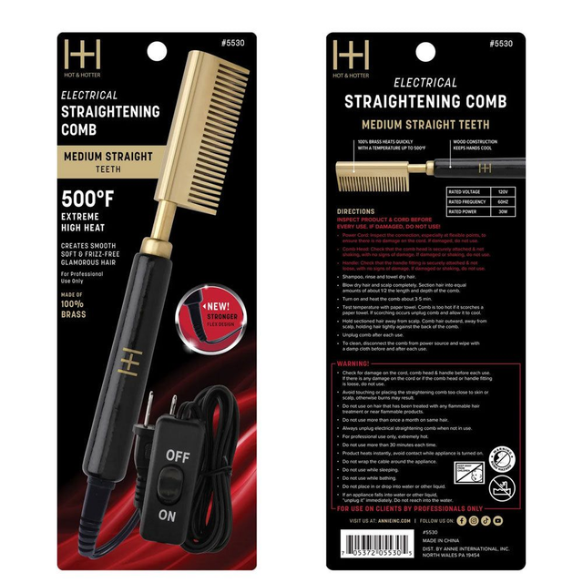 HOT & HOTTER ELECTRICAL STRAIGHTENING COMB MEDIUM STRAIGHT TEETH #5530