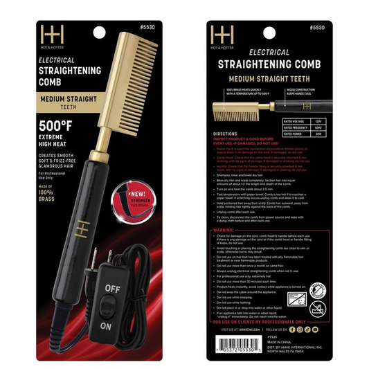 HOT & HOTTER ELECTRICAL STRAIGHTENING COMB MEDIUM STRAIGHT TEETH #5530