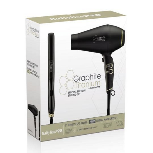 BABYLISS GRAPHITE TITANIUM STYLING SET DRYER+FLAT IRON