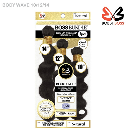 BOSS BUNDLE 3PCS BODY WAVE 10/12/14 COLOR NATURAL BLACK