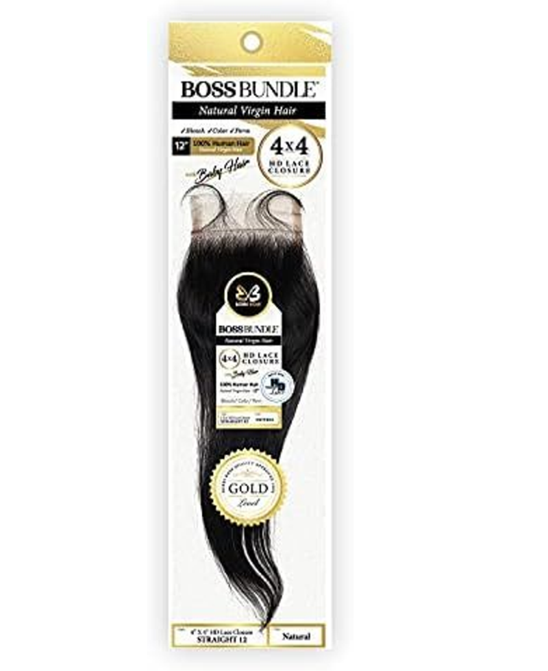 BOBBI BOSS HD LACE CLOSURE 4X4 12'' STRAIGHT COLOR NATURAL BLACK